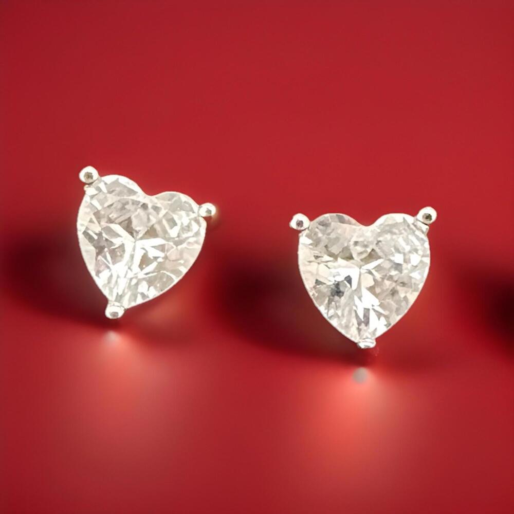 Crystal Hearts JCM 925 Silver Stud Earrings, CZ